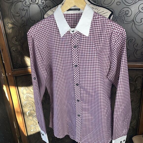 Loadle Purple and White Checkered Long Sleeve Button Up Shirt Men's Size M - Picture 2 of 5